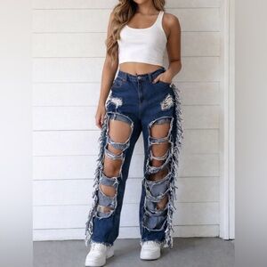 SHEIN XL Ultra Distressed Fringe Cutout Jeans | Y2K Grunge Festival  Denim